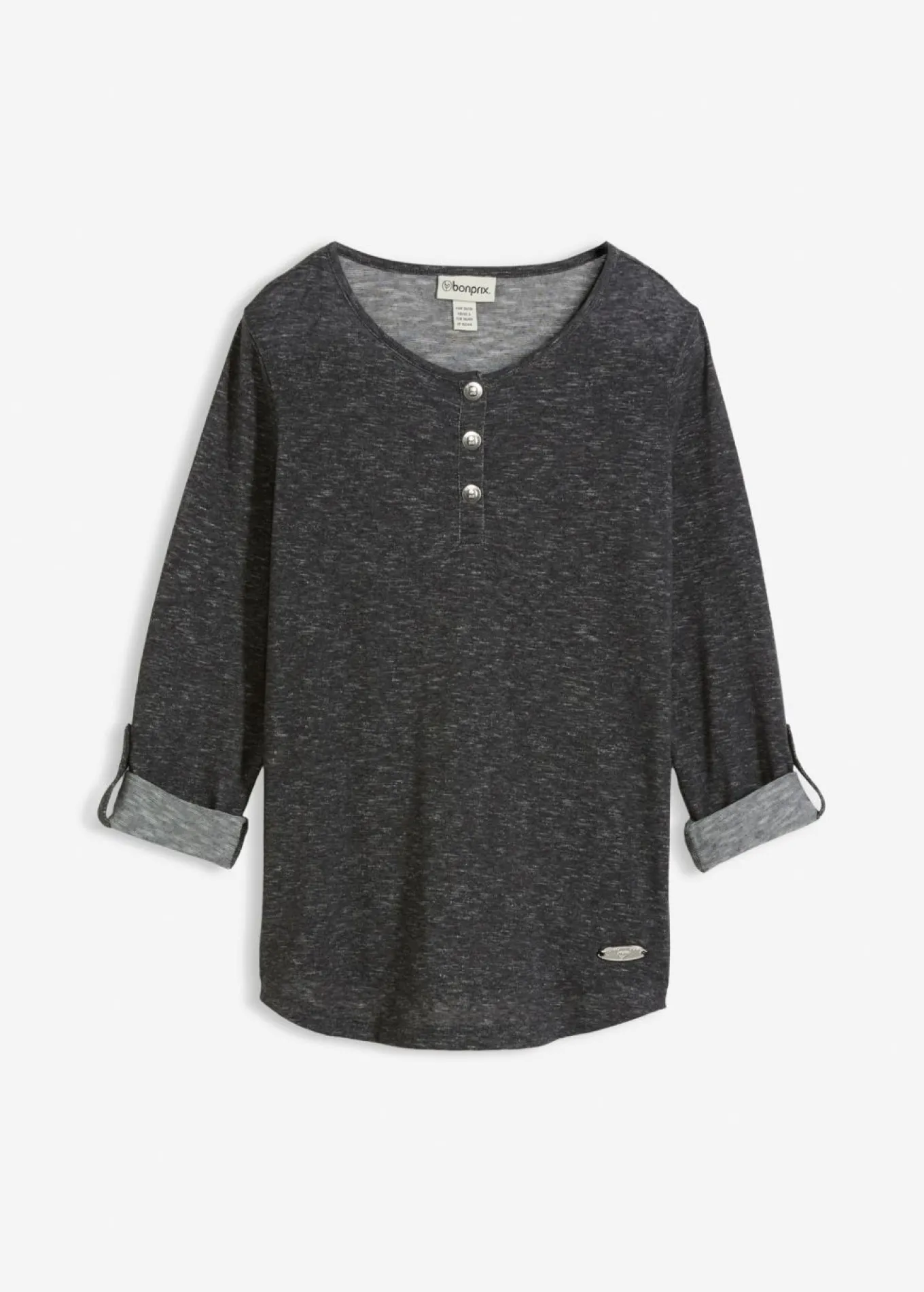 Camiseta de mezcla de algodón con manga larga y botones