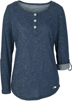 Camiseta de mezcla de algodón con manga larga y botones