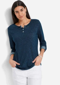 Camiseta de mezcla de algodón con manga larga y botones