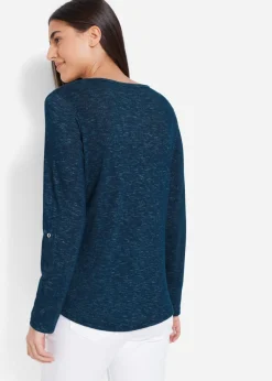 Camiseta de mezcla de algodón con manga larga y botones