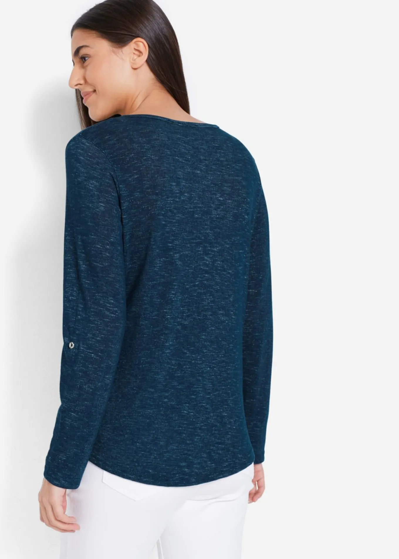 Camiseta de mezcla de algodón con manga larga y botones