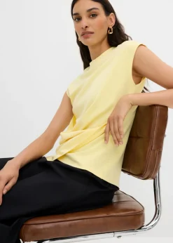 Camiseta de mezcla de viscosa con dobladillo asimétrico