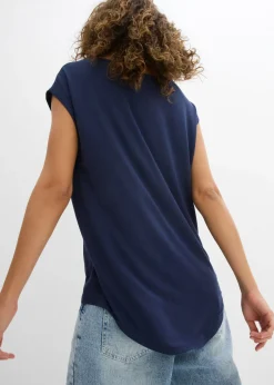Camiseta de mezcla de viscosa fluida con dobladillo asimétrico
