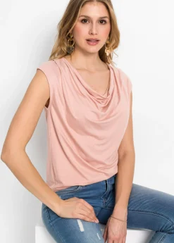Camiseta de mezcla de viscosa con escote en cascada
