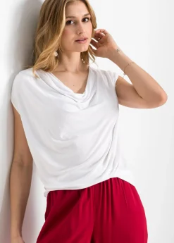 Camiseta de mezcla de viscosa con escote en cascada