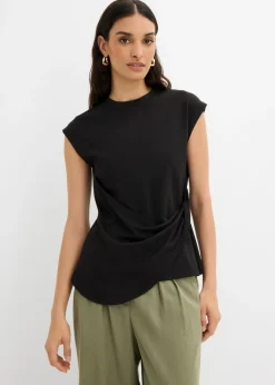 Camiseta de mezcla de viscosa con dobladillo asimétrico