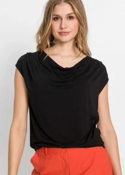 Camiseta de mezcla de viscosa con escote en cascada