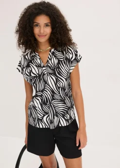 Camiseta de mezcla de viscosa suave con cuello henley