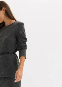 Camiseta de punto con contenido de lana y lazo de piel sintética