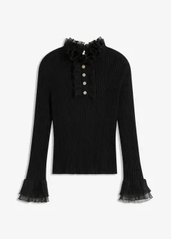 Camiseta de punto fino con volantes de gasa