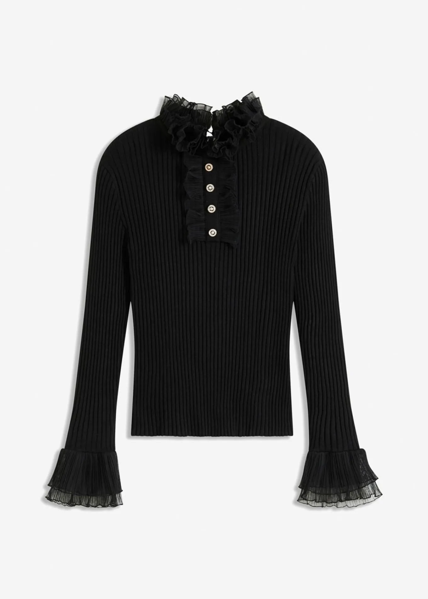 Camiseta de punto fino con volantes de gasa