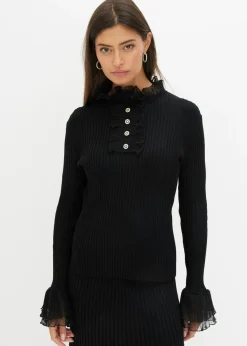 Camiseta de punto fino con volantes de gasa
