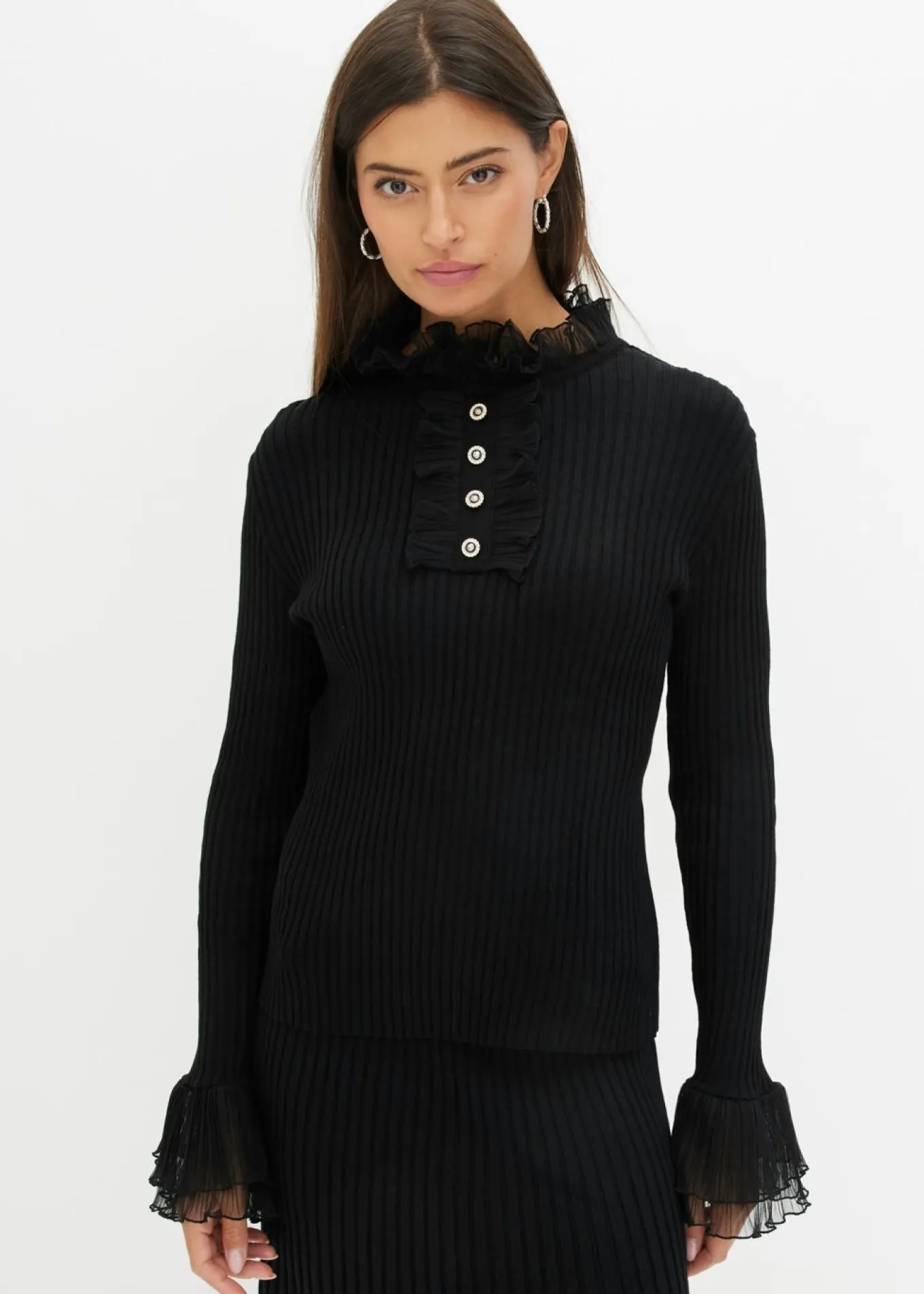 Camiseta de punto fino con volantes de gasa