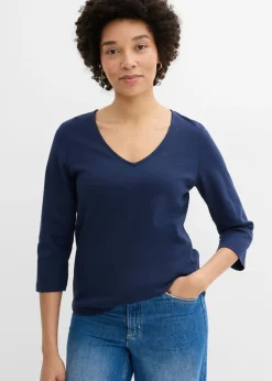 Camiseta de punto grueso de algodón orgánico puro con mangas 3/4