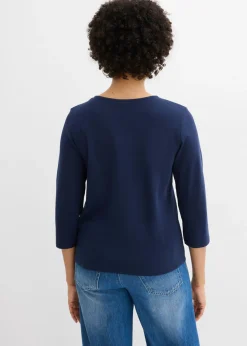 Camiseta de punto grueso de algodón orgánico puro con mangas 3/4
