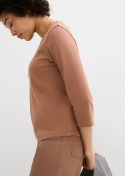 Camiseta de punto grueso de algodón orgánico puro con mangas 3/4
