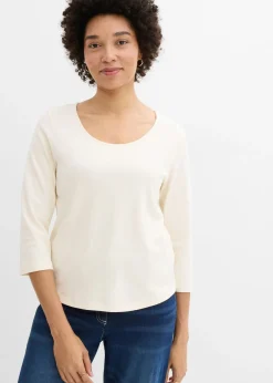 Camiseta de punto grueso de algodón orgánico puro con mangas 3/4
