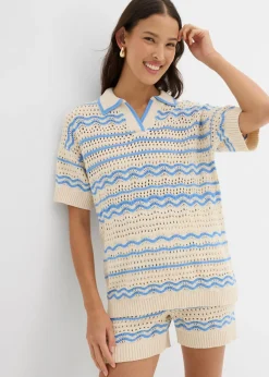Camiseta de punto oversize en mezcla vaporosa de algodón y lino