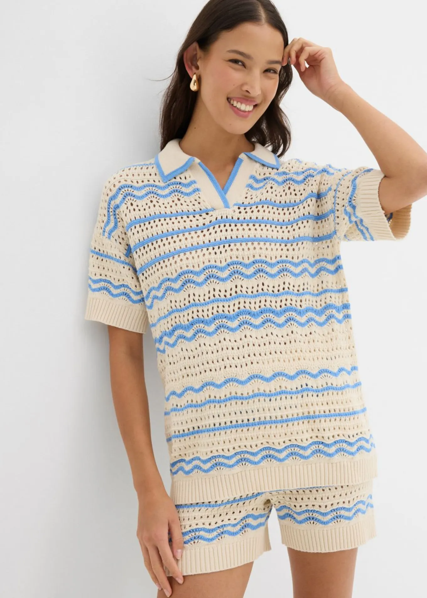 Camiseta de punto oversize en mezcla vaporosa de algodón y lino