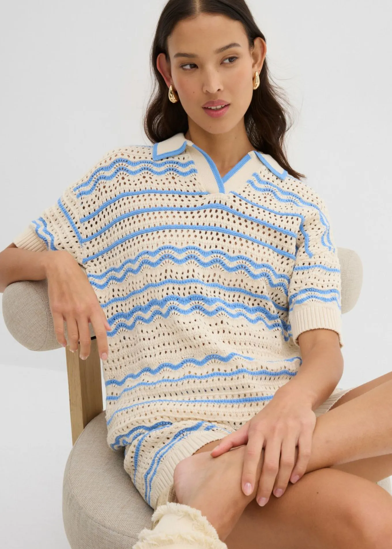 Camiseta de punto oversize en mezcla vaporosa de algodón y lino
