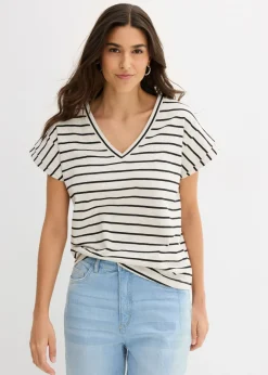 Camiseta de rayas con volantes en las mangas
