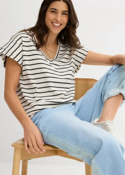 Camiseta de rayas con volantes en las mangas