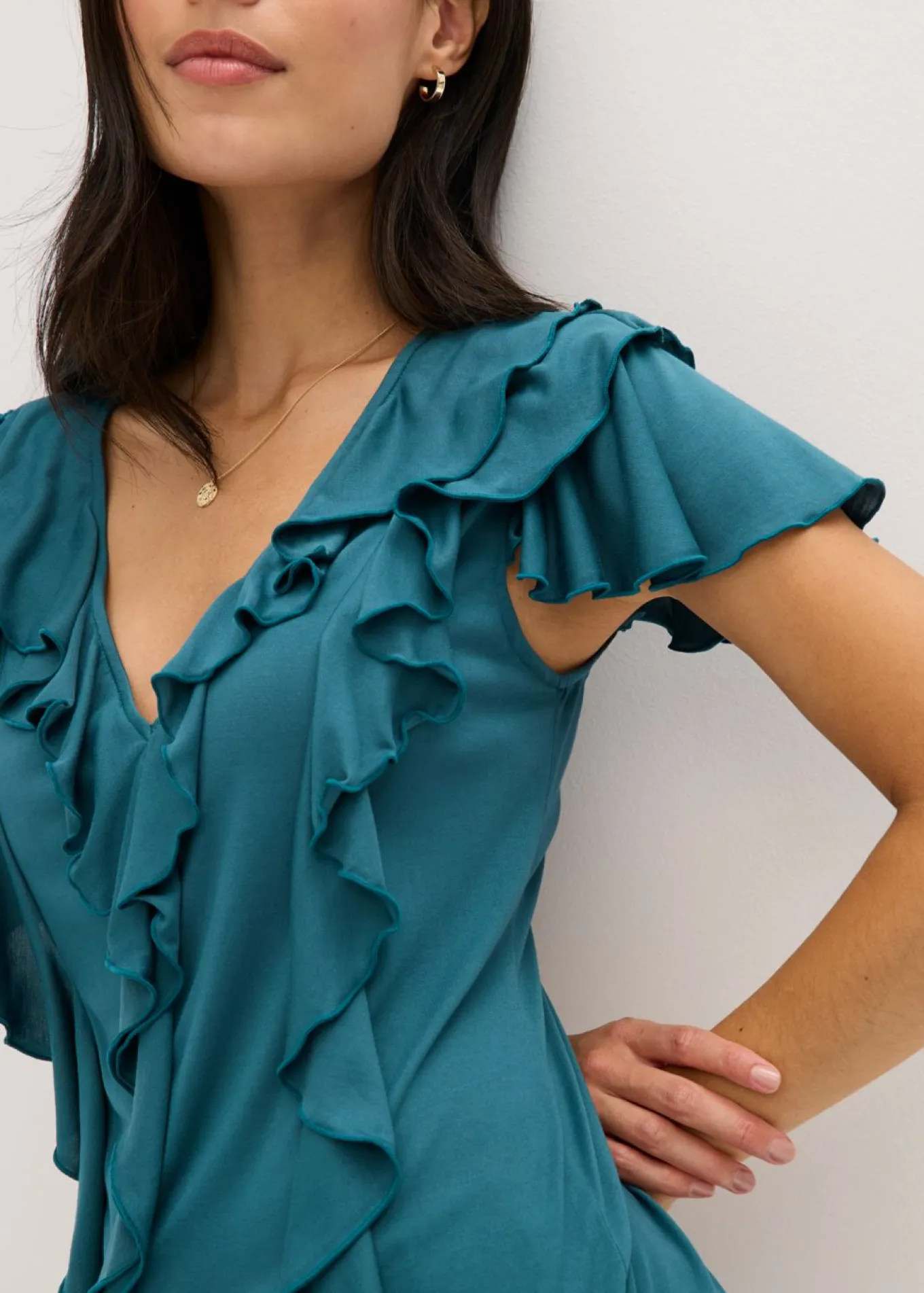 Camiseta de suave mezcla de modal con volantes
