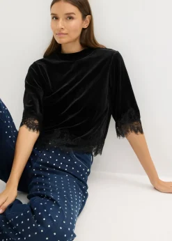 Camiseta de terciopelo con encaje
