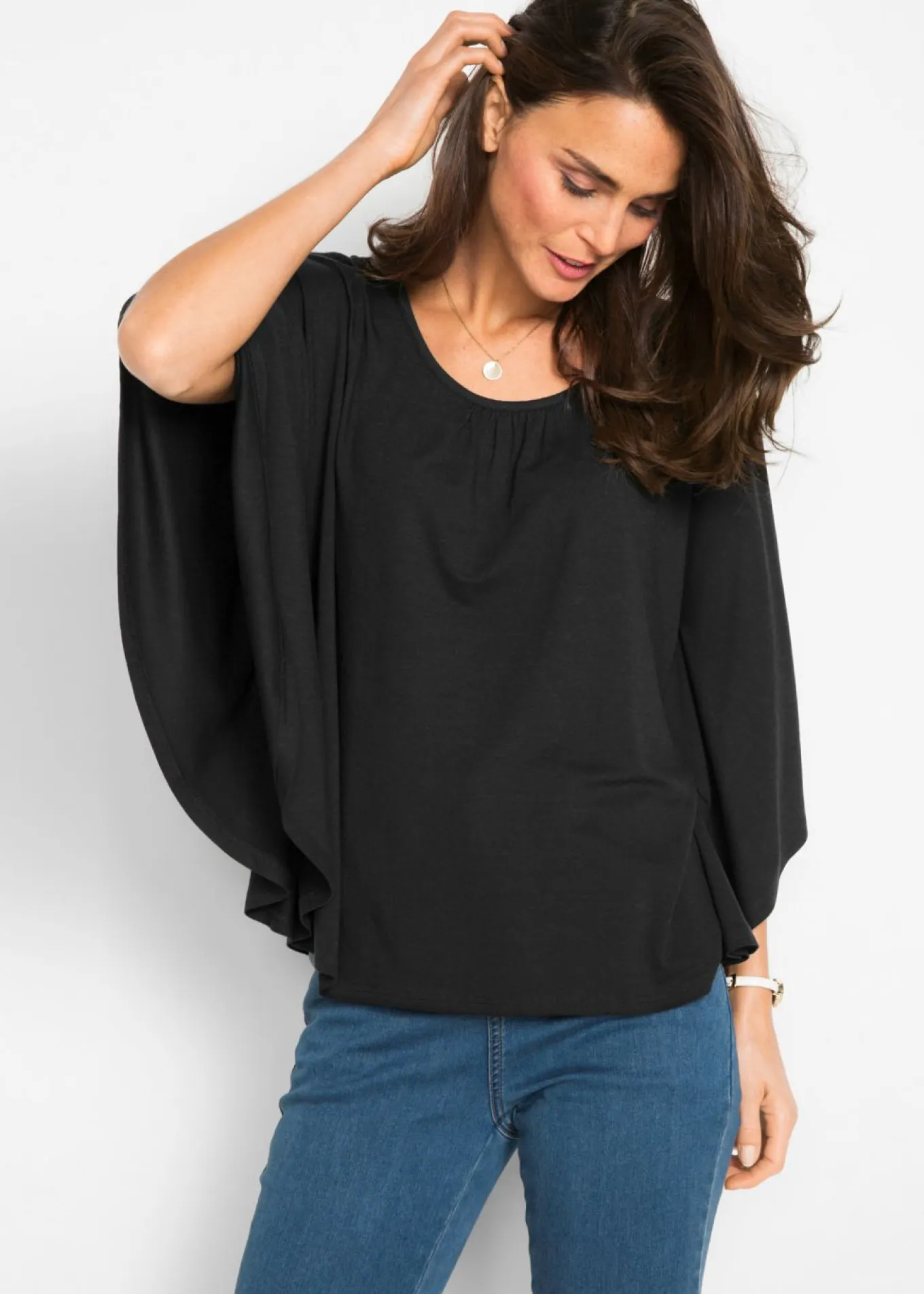 Camiseta de viscosa con mangas de murciélago