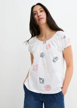 Camiseta estampada de algodón orgánico con cuello redondo