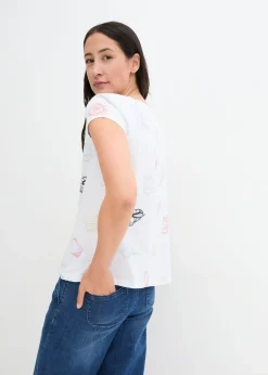 Camiseta estampada de algodón orgánico con cuello redondo