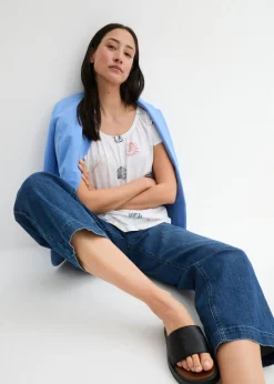 Camiseta estampada de algodón orgánico con cuello redondo