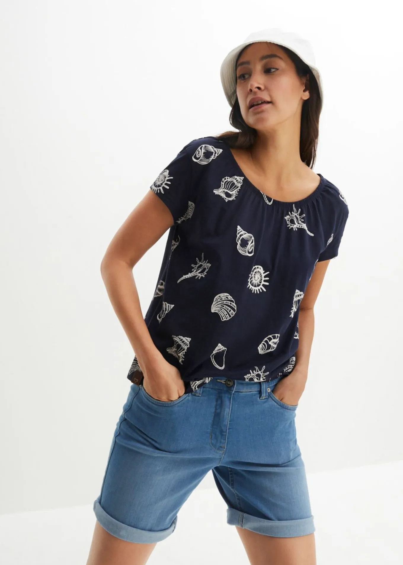 Camiseta estampada de algodón orgánico con cuello redondo