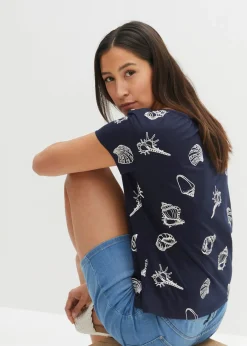 Camiseta estampada de algodón orgánico con cuello redondo
