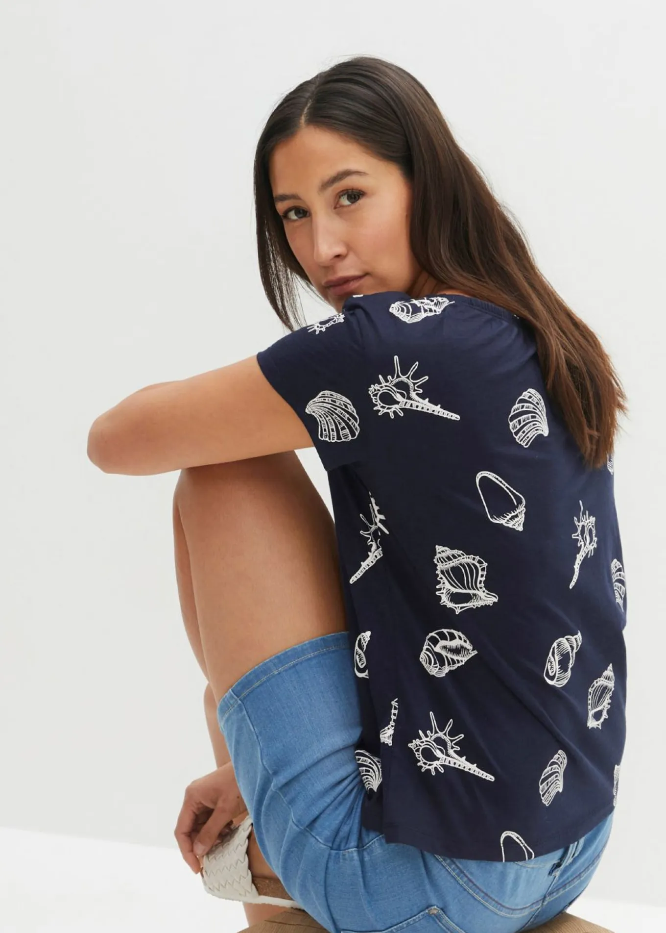 Camiseta estampada de algodón orgánico con cuello redondo