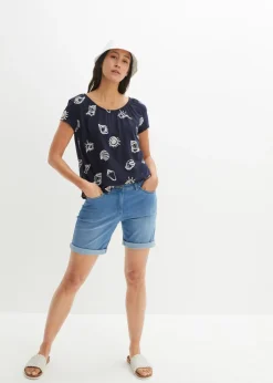 Camiseta estampada de algodón orgánico con cuello redondo
