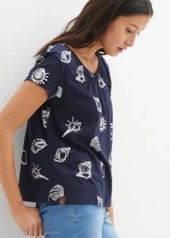 Camiseta estampada de algodón orgánico con cuello redondo