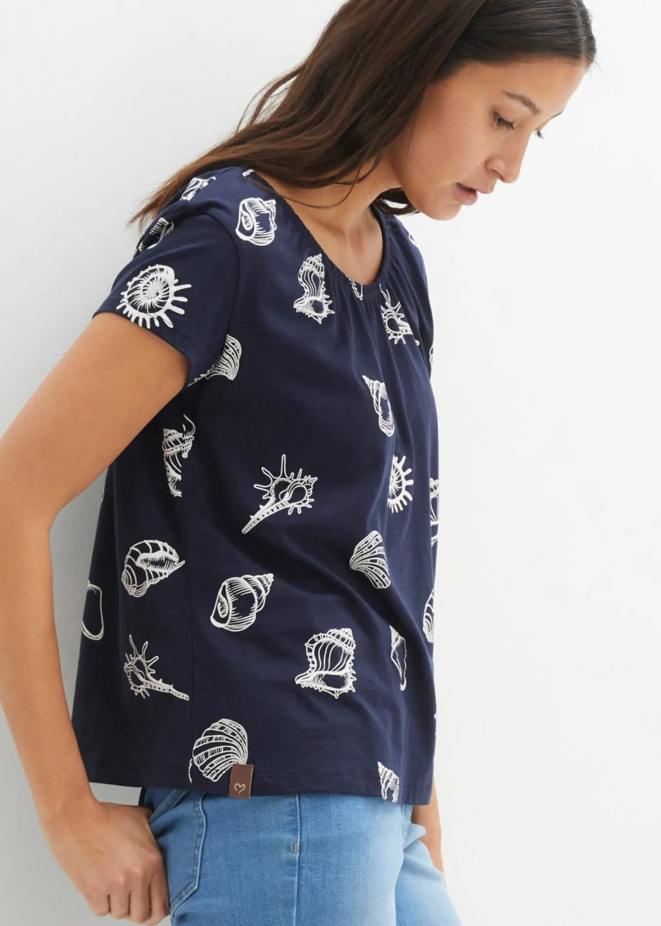 Camiseta estampada de algodón orgánico con cuello redondo