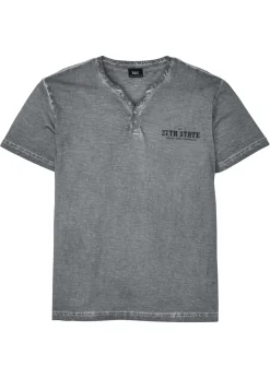 Camiseta henley de algodón orgánico puro con manga corta y aspecto lavado