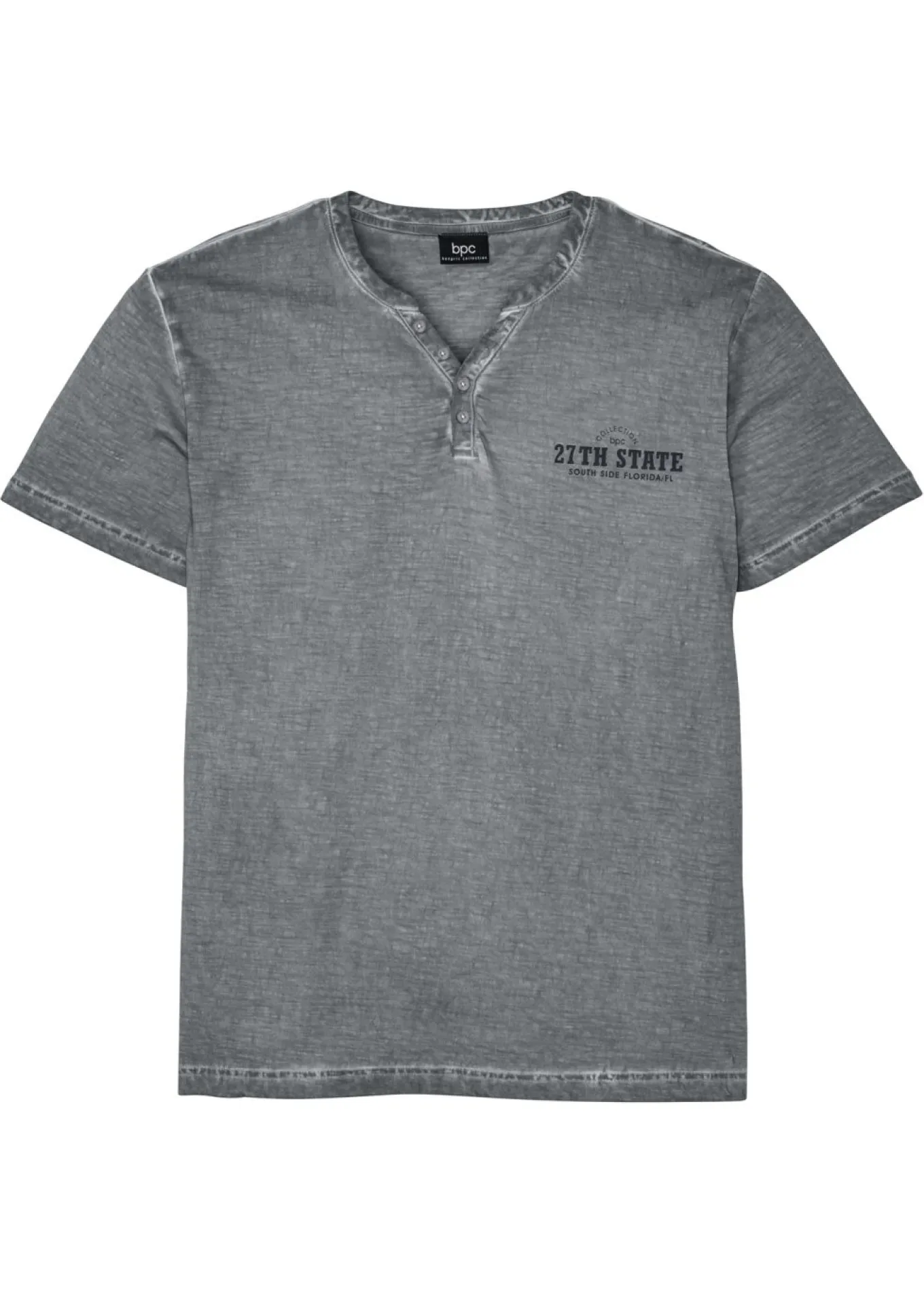 Camiseta henley de algodón orgánico puro con manga corta y aspecto lavado
