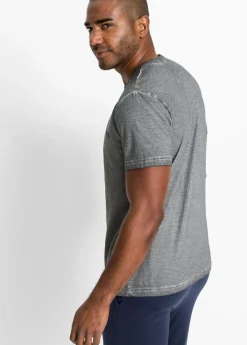 Camiseta henley de algodón orgánico puro con manga corta y aspecto lavado
