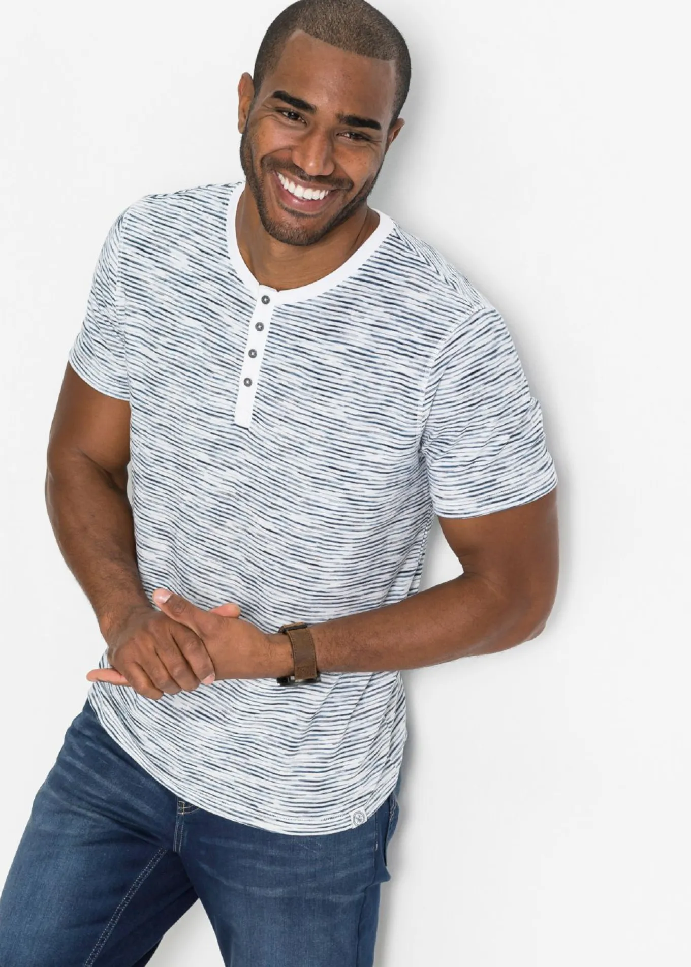 Camiseta henley de algodón puro con manga corta
