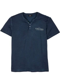 Camiseta henley de algodón orgánico puro con manga corta y aspecto lavado