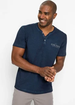Camiseta henley de algodón orgánico puro con manga corta y aspecto lavado