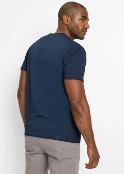 Camiseta henley de algodón orgánico puro con manga corta y aspecto lavado