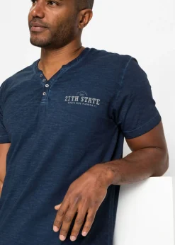 Camiseta henley de algodón orgánico puro con manga corta y aspecto lavado