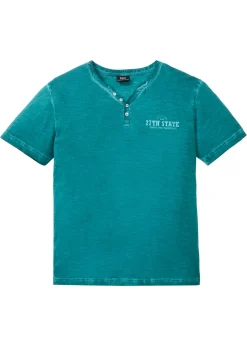Camiseta henley de algodón orgánico puro con manga corta y aspecto lavado