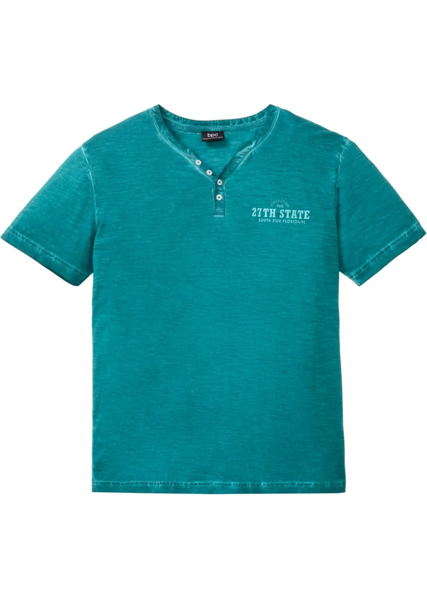 Camiseta henley de algodón orgánico puro con manga corta y aspecto lavado