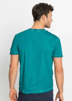 Camiseta henley de algodón orgánico puro con manga corta y aspecto lavado