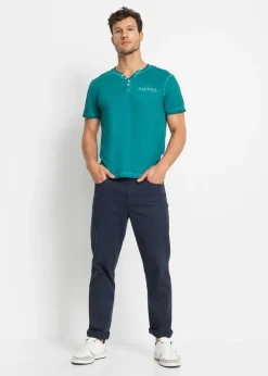 Camiseta henley de algodón orgánico puro con manga corta y aspecto lavado